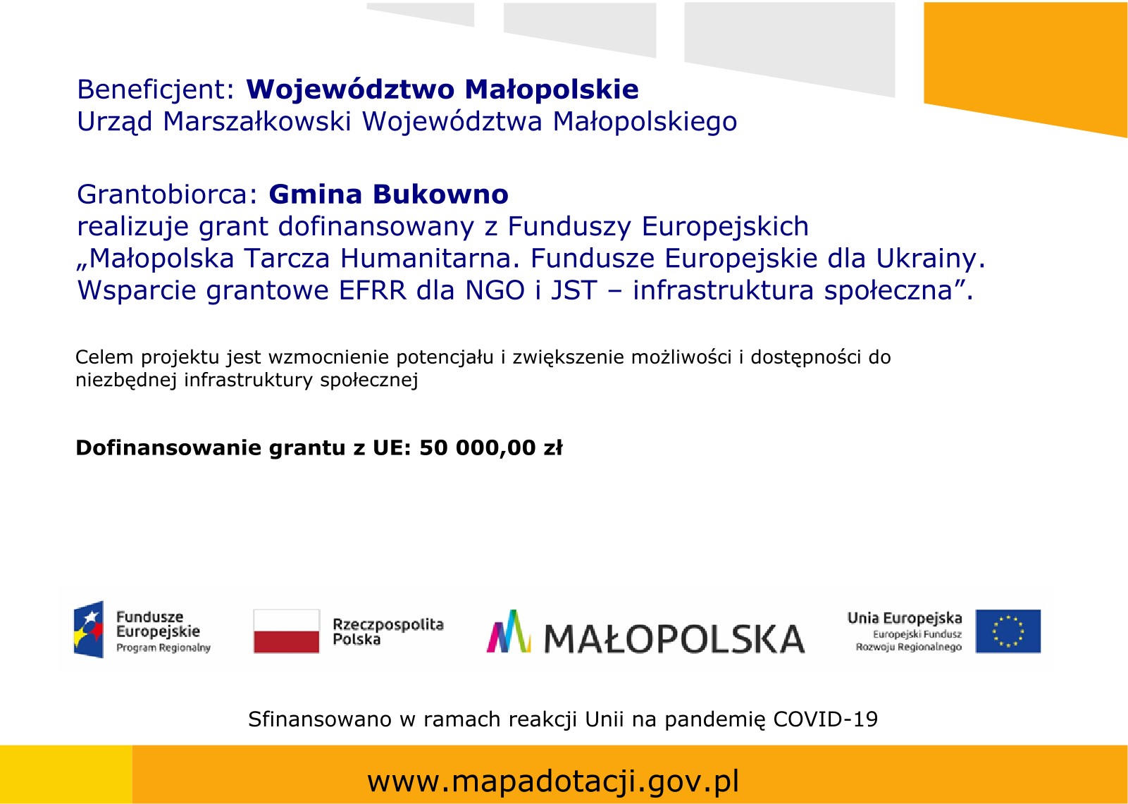 Małopolska Tarcza Humanitarna. Fundusze Europejskie dla Ukrainy. Wsparcie grantowe EFRR dla NGO i JST – infrastruktura społeczna