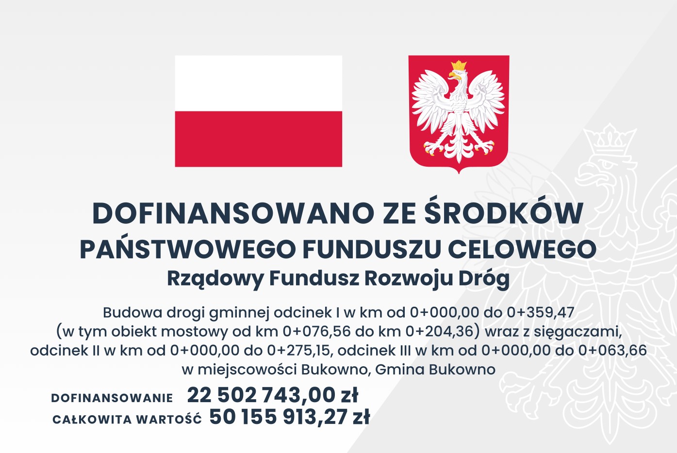 Budowa drogi gminnej odcinek I w km od 0+000,00 do 0+359,47 (w tym obiekt mostowy od km 0+076,56 do km 0+204,36) wraz z sięgaczami, odcinek II w km od 0+000,00 do 0+275,15, odcinek III w km od 0+000,00 do 0+063,66 w miejscowości Bukowno, Gmina Bukowno