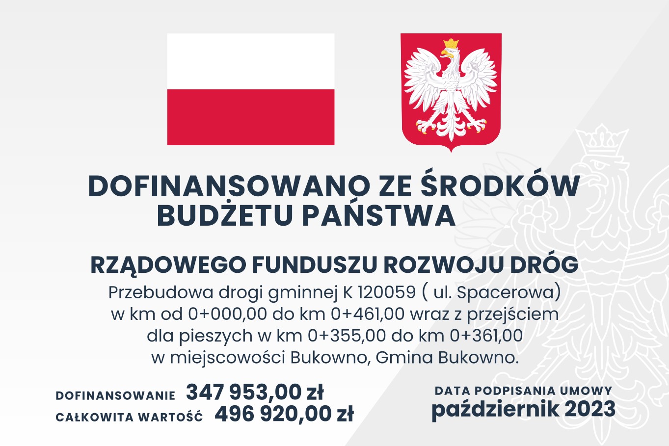 Przebudowa drogi gminnej K 120059 (ul. Spacerowa) w km od 0+000,00 do km 0+461,00 wraz z przejściem dla pieszych w km 0+355,00 do km 0+361,00 w miejscowości Bukowno, Gmina Bukowno