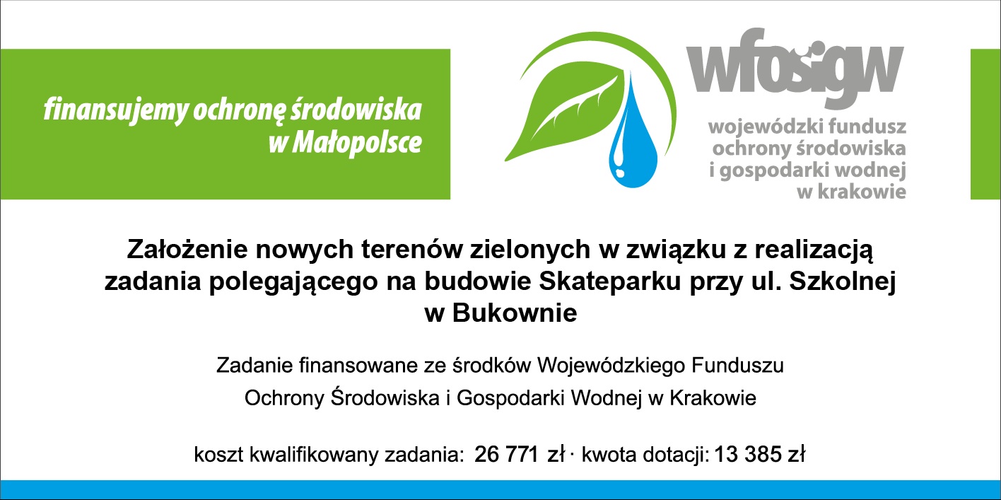 Założenie nowych terenów zielonych w związku z realizacją zadania polegającego na budowie Skateparku przy ul. Szkolnej w Bukownie