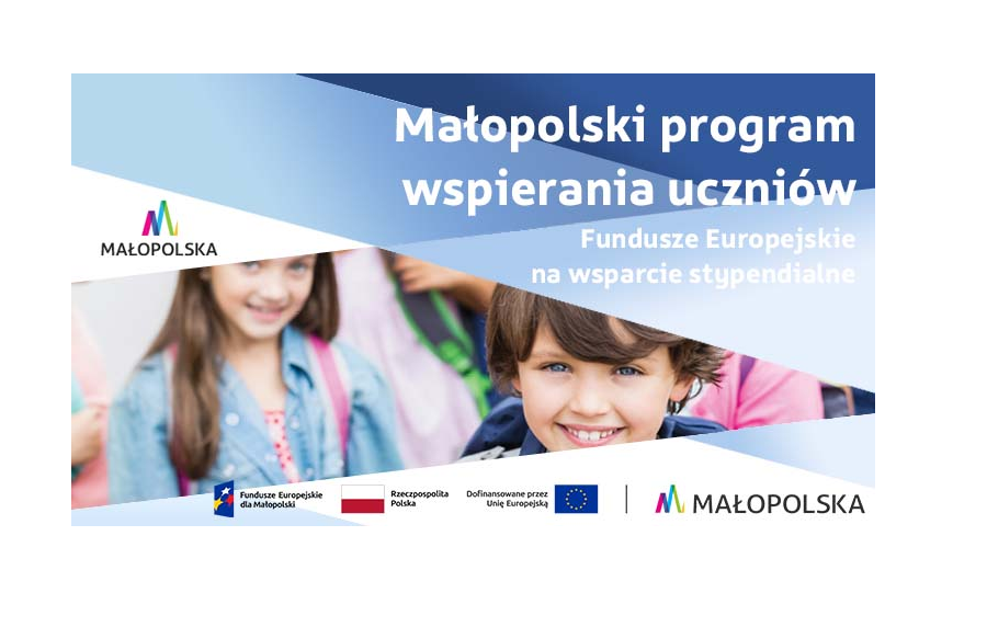 Obraz dla aktualności o tytule: Nabór wniosków w programie wsparcia stypendialnego „Małopolski program wspierania uczniów” współfinansowanego ze środków Unii Europejskiej, Europejskiego Funduszu Społecznego Plus, Priorytetu FEMP.06 Fundusze europejskie dla rynku pracy, edukacji i włączenia społecznego w ramach Programu Funduszy Europejskich dla Małopolski 2021-2027