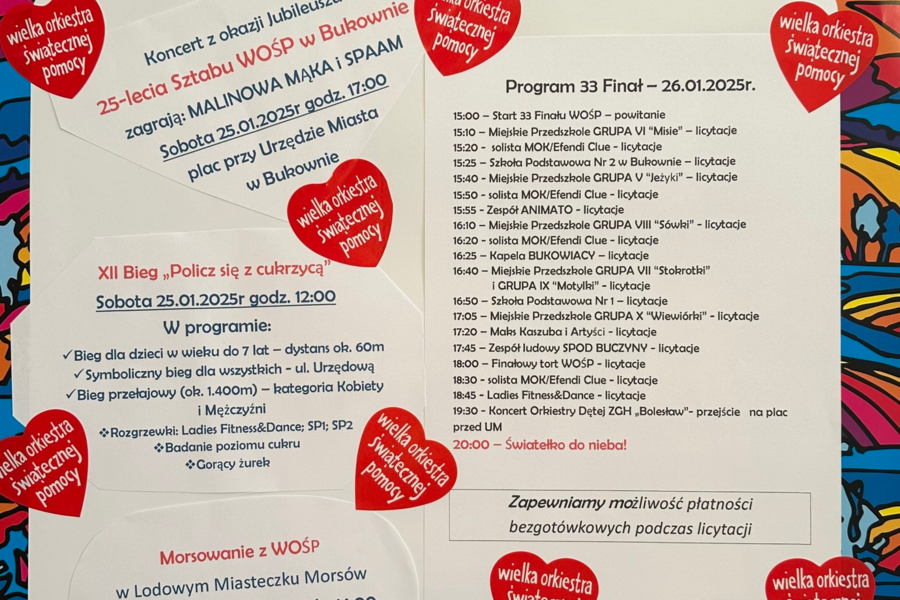 Obraz dla aktualności o tytule: Program 33. Finału WOŚP w Bukownie. Co będzie się działo w mieście?