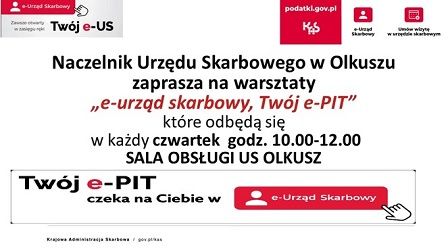 Obraz dla aktualności o tytule: Zaproszenie na warsztaty "e-Urząd Skarbowy, Twój e-PIT" w Urzędzie Skarbowym w Olkuszu