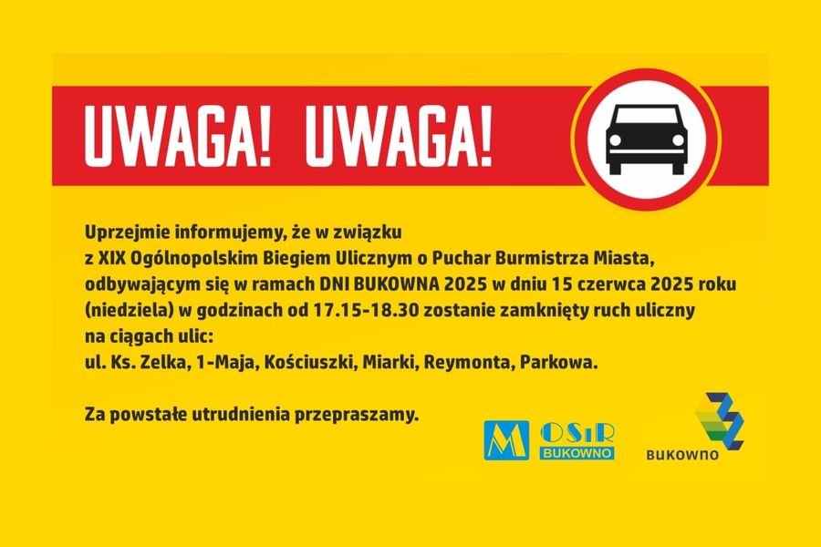 Obraz dla aktualności o tytule: Zamknięty ruch uliczny w związku z XIX Ogólnopolskim Biegiem Ulicznym o Puchar Burmistrza Miasta