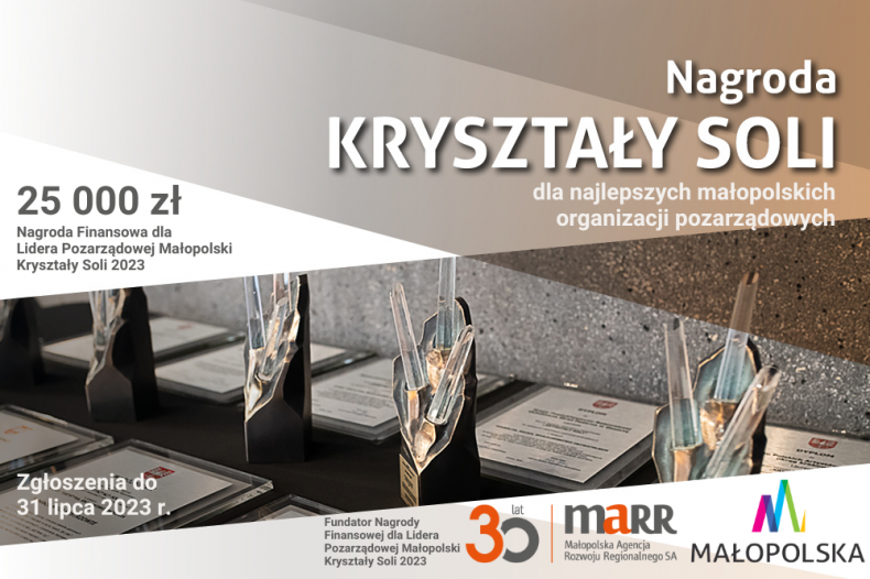 Plakat odnośnie konkursu "Nagroda - Kryształ Soli" dla najlepszych małopolskich ogranizacji pozarządowych