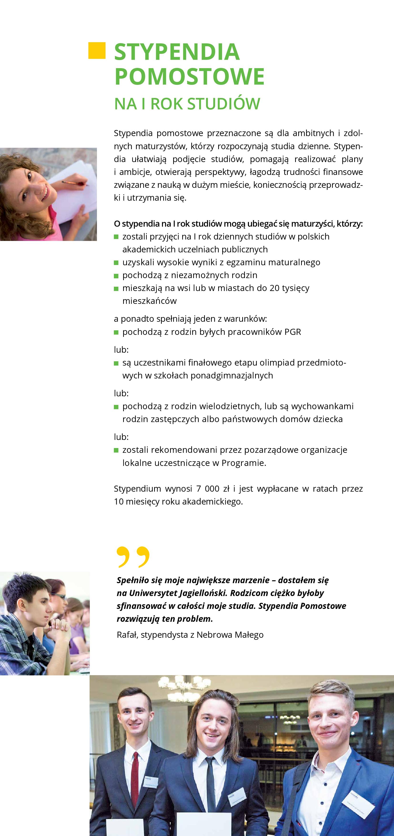Stypendia Pomostowe na 1 rok studiów opis