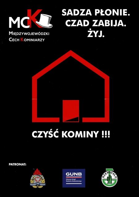 Plakat Międzywojewódzkiego Cechu Kominiarzy "Sadza Płonie. Czad Zabija. Żyj"