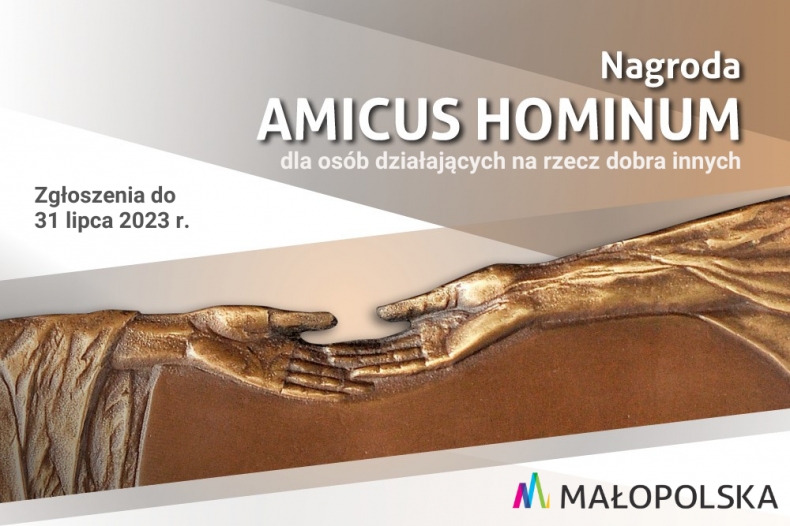 Ilustracja z napisem "Nagroda Amicus Hominum" dla osób działających na rzecz dobra innych