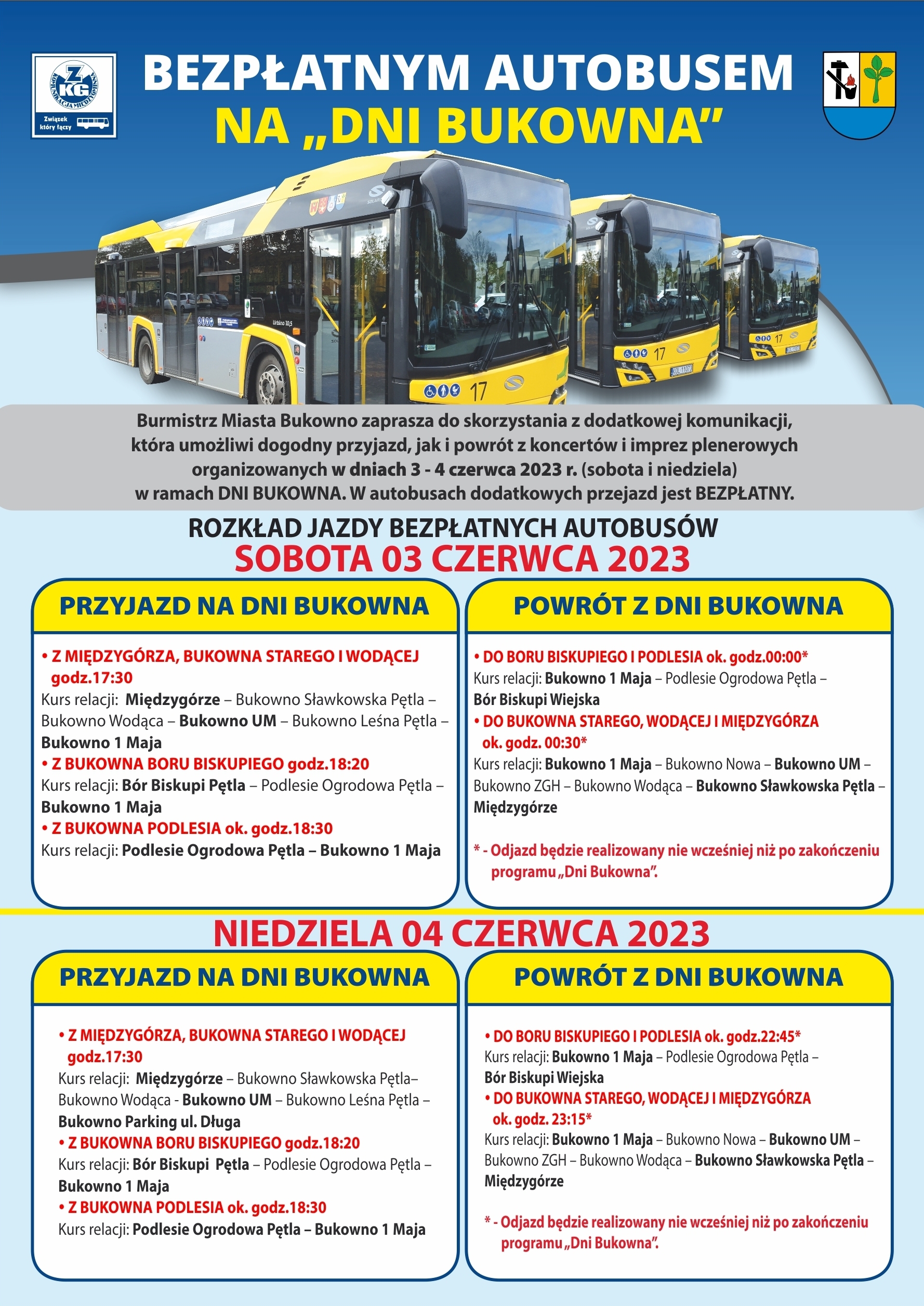 Plakat "Bezpłatnym autobusem na Dni Bukowna"