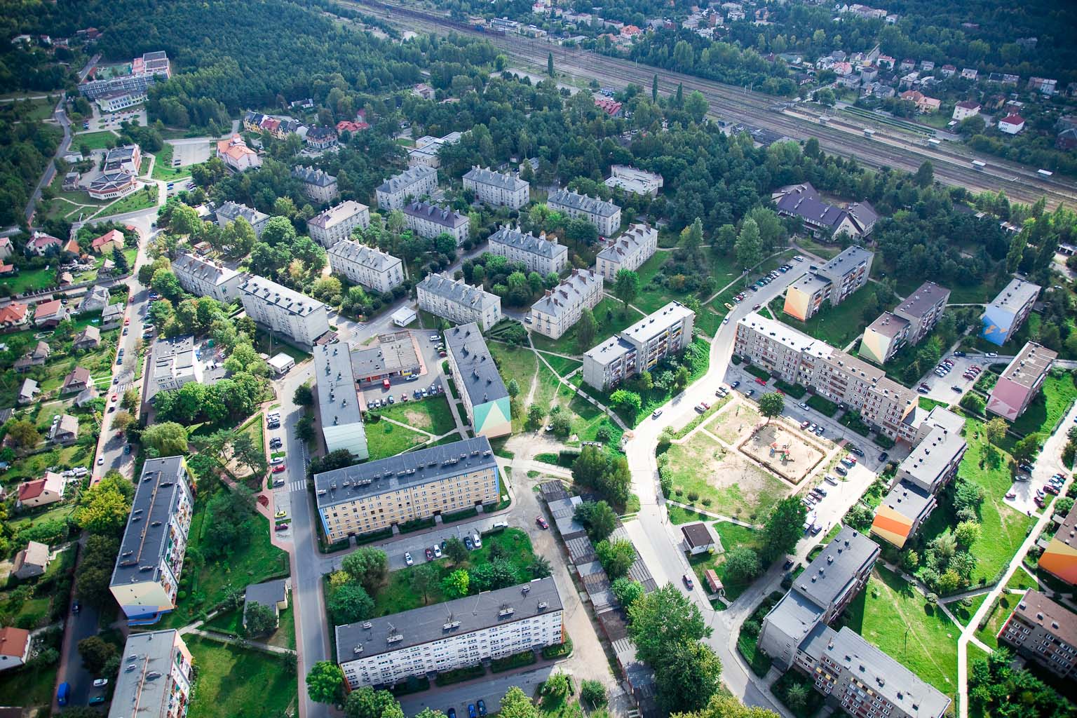 Zdjęcie przedstawiające Bukowno z lotu ptaka