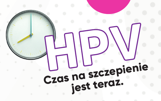 HPV LOGO - Zegar i napisz HPV Czas na szczepienie.