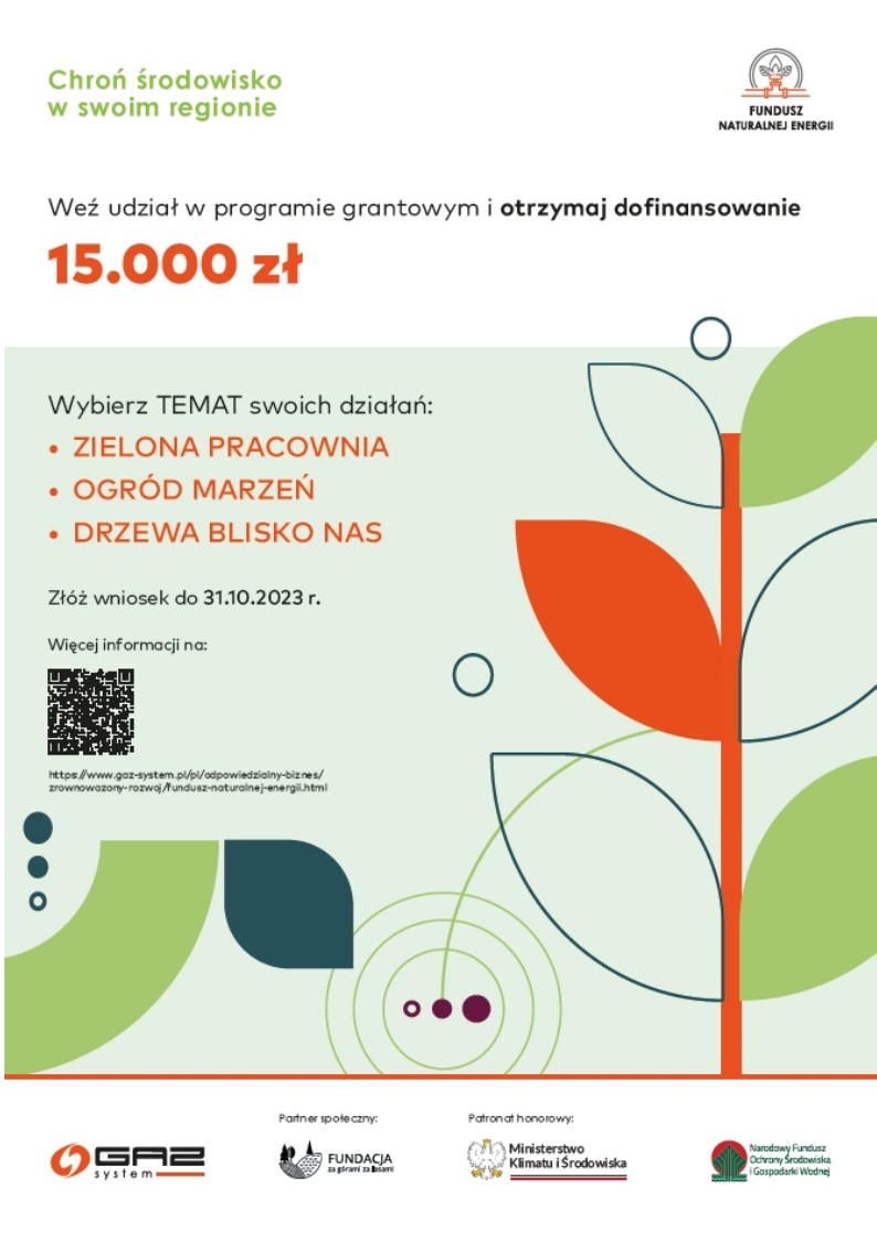 plakat Funduszu Naturalnej Energii o możliwe dofinansowanie